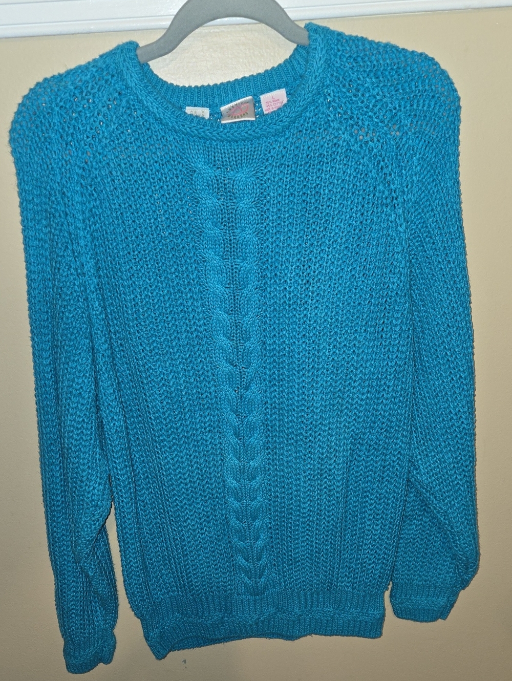 Vintage Women's Cable Crewneck Sweater — Teal Large